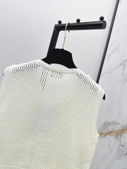 26ss Rhinestone-studded V-neck knit vest