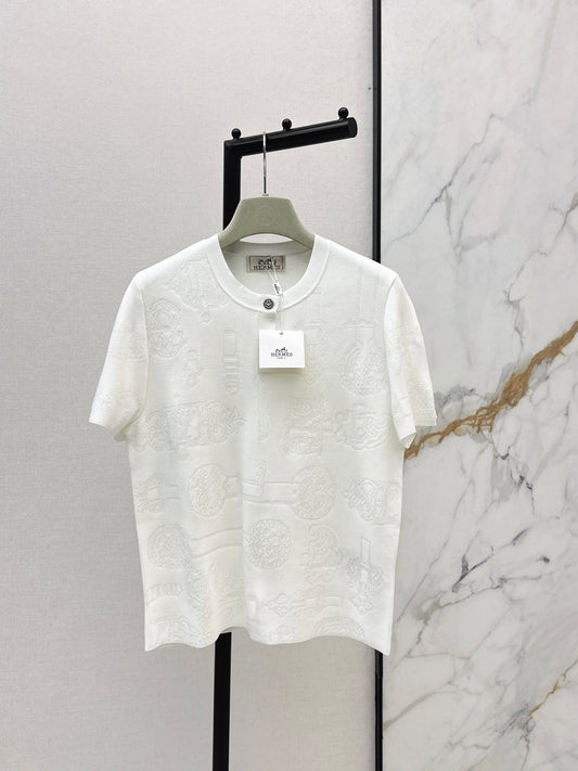 26ss Metal Button Wool Short-Sleeve T-Shirt