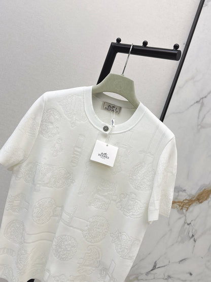 26ss Metal Button Wool Short-Sleeve T-Shirt