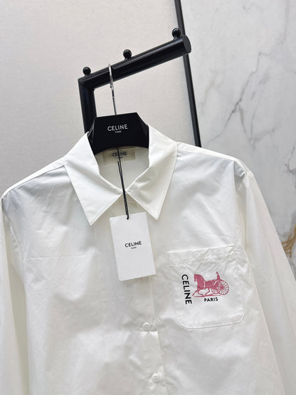 26ss Horse-drawn carriage embroidered shirt