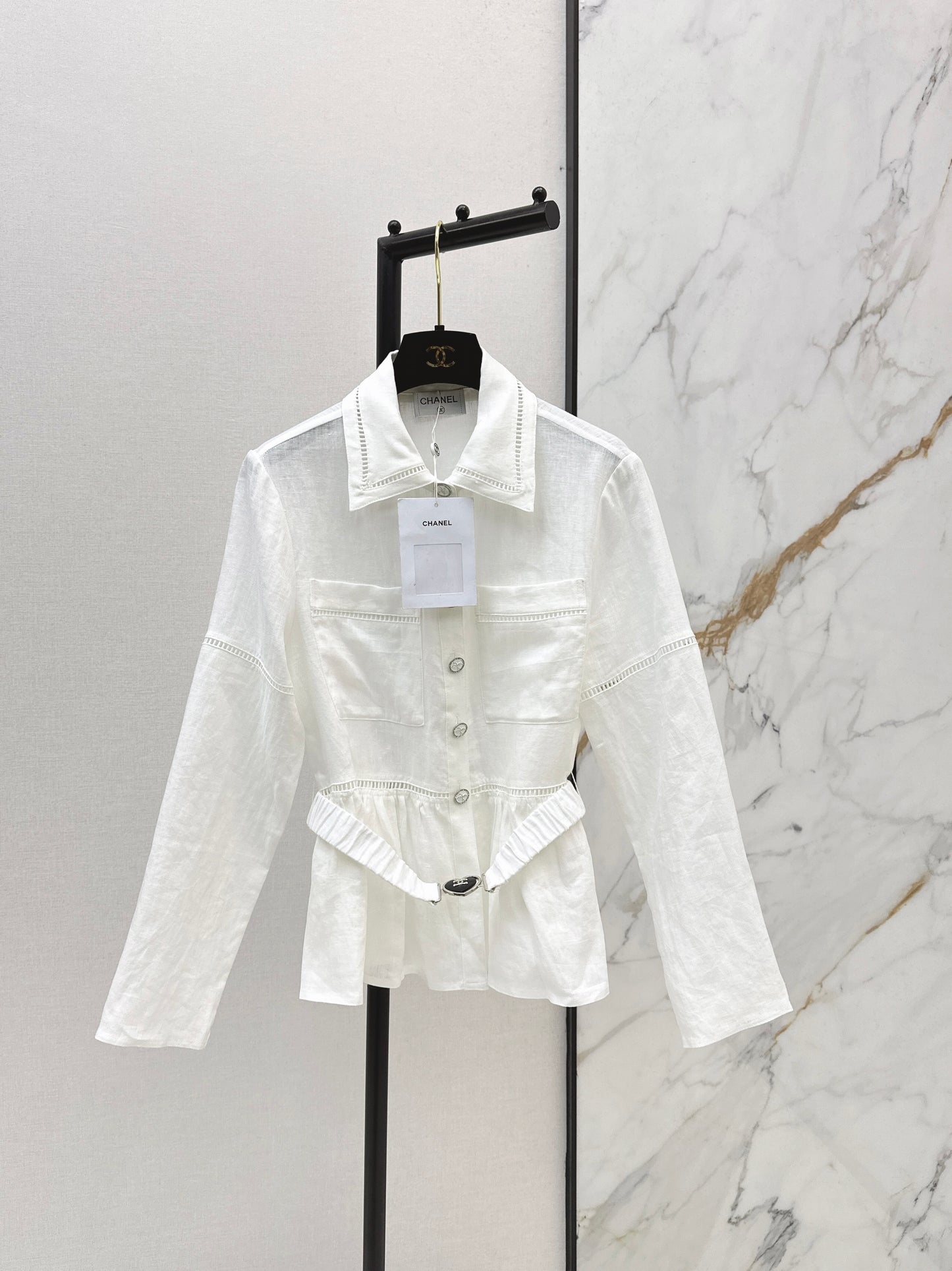 26ss Patchwork lace-trimmed fitted waist shirt