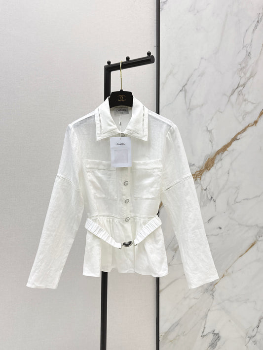 26ss Patchwork lace-trimmed fitted waist shirt
