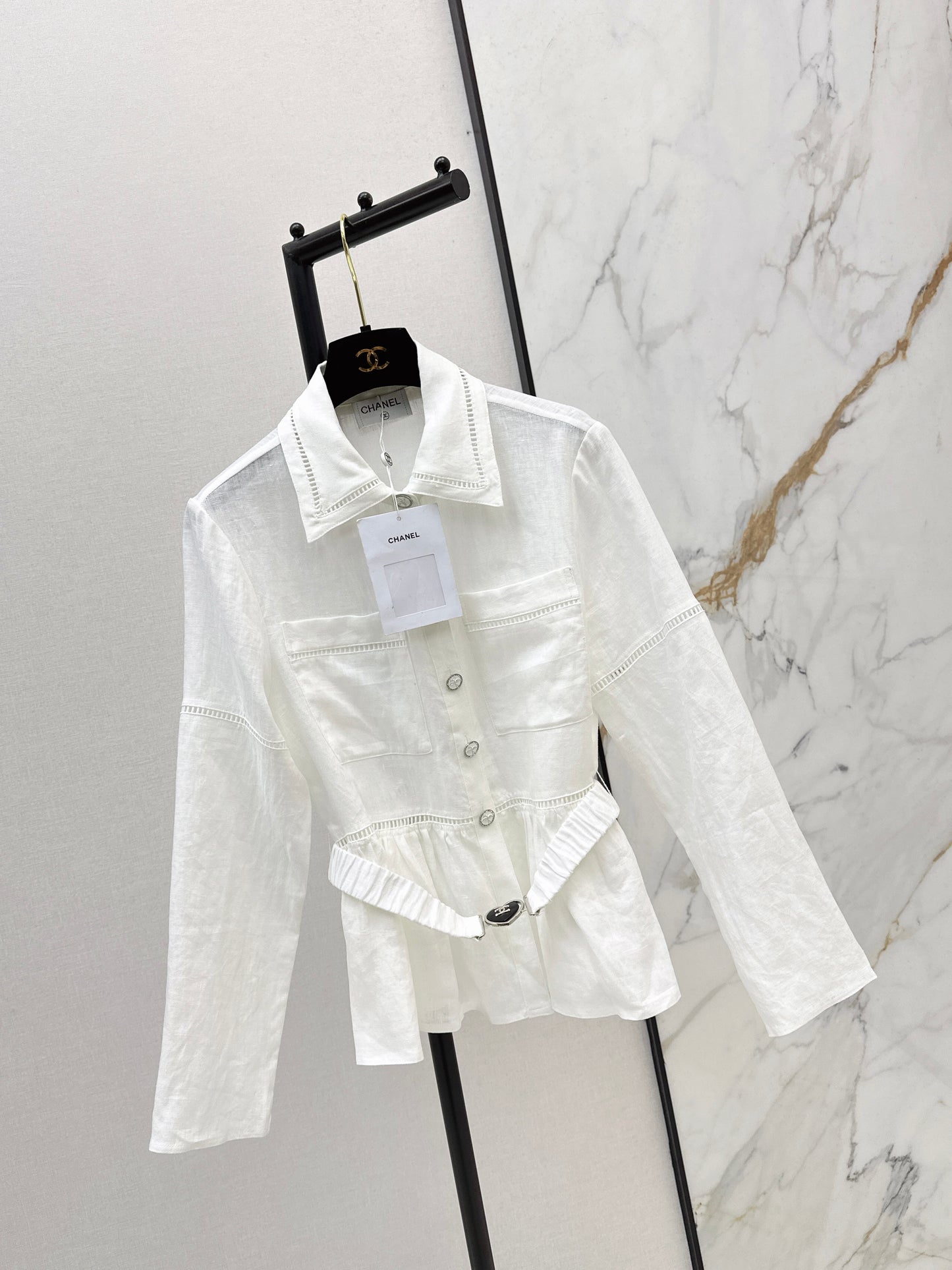 26ss Patchwork lace-trimmed fitted waist shirt
