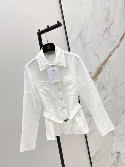 26ss Patchwork lace-trimmed fitted waist shirt