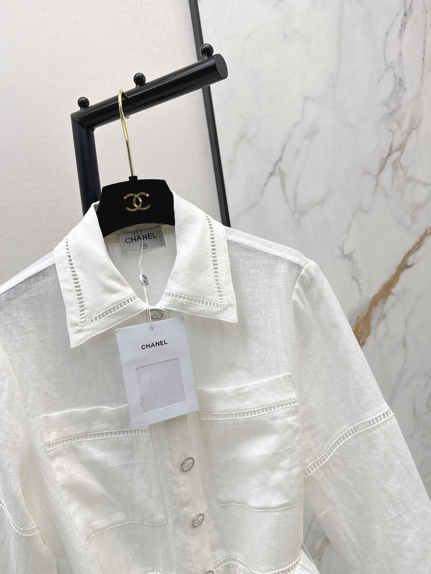 26ss Patchwork lace-trimmed fitted waist shirt