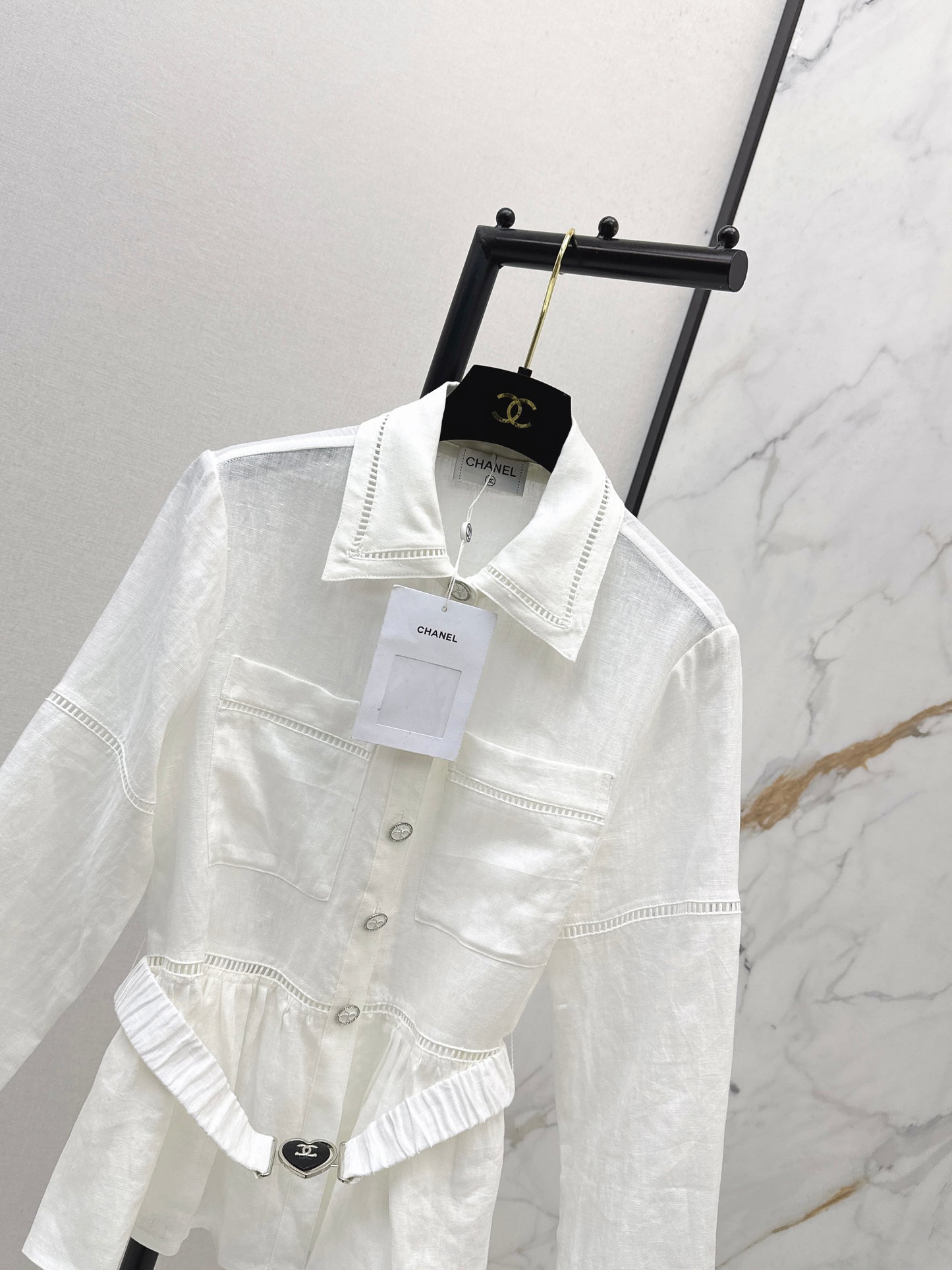 26ss Patchwork lace-trimmed fitted waist shirt