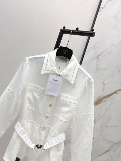 26ss Patchwork lace-trimmed fitted waist shirt