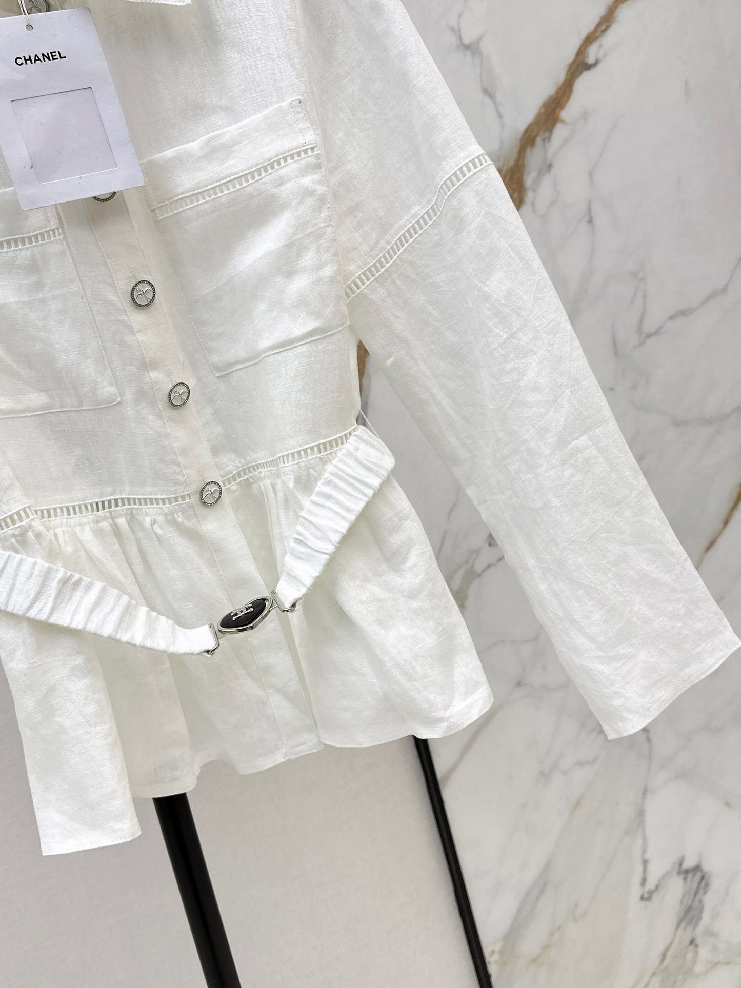 26ss Patchwork lace-trimmed fitted waist shirt