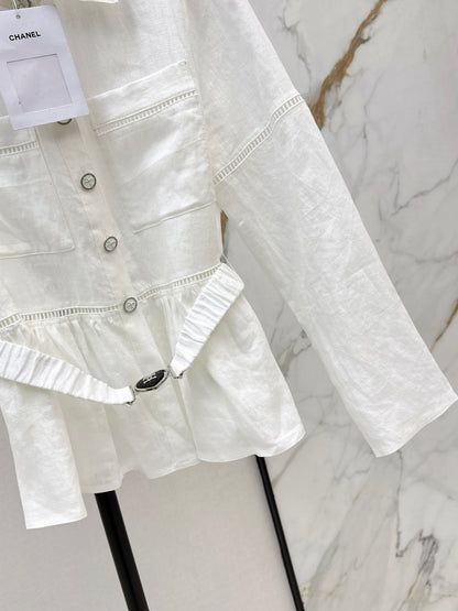 26ss Patchwork lace-trimmed fitted waist shirt