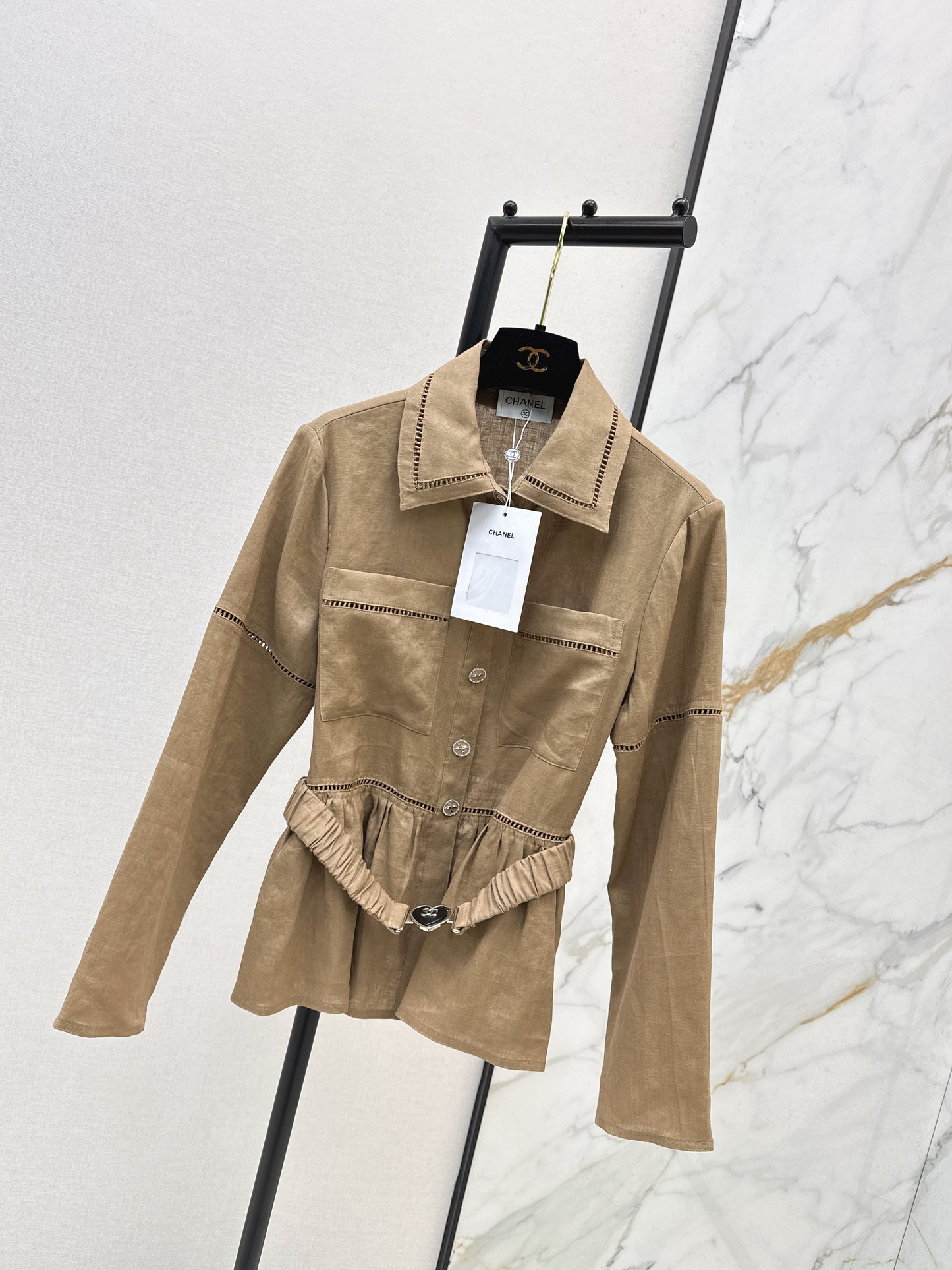 26ss Patchwork lace-trimmed fitted waist shirt