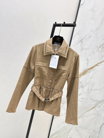 26ss Patchwork lace-trimmed fitted waist shirt