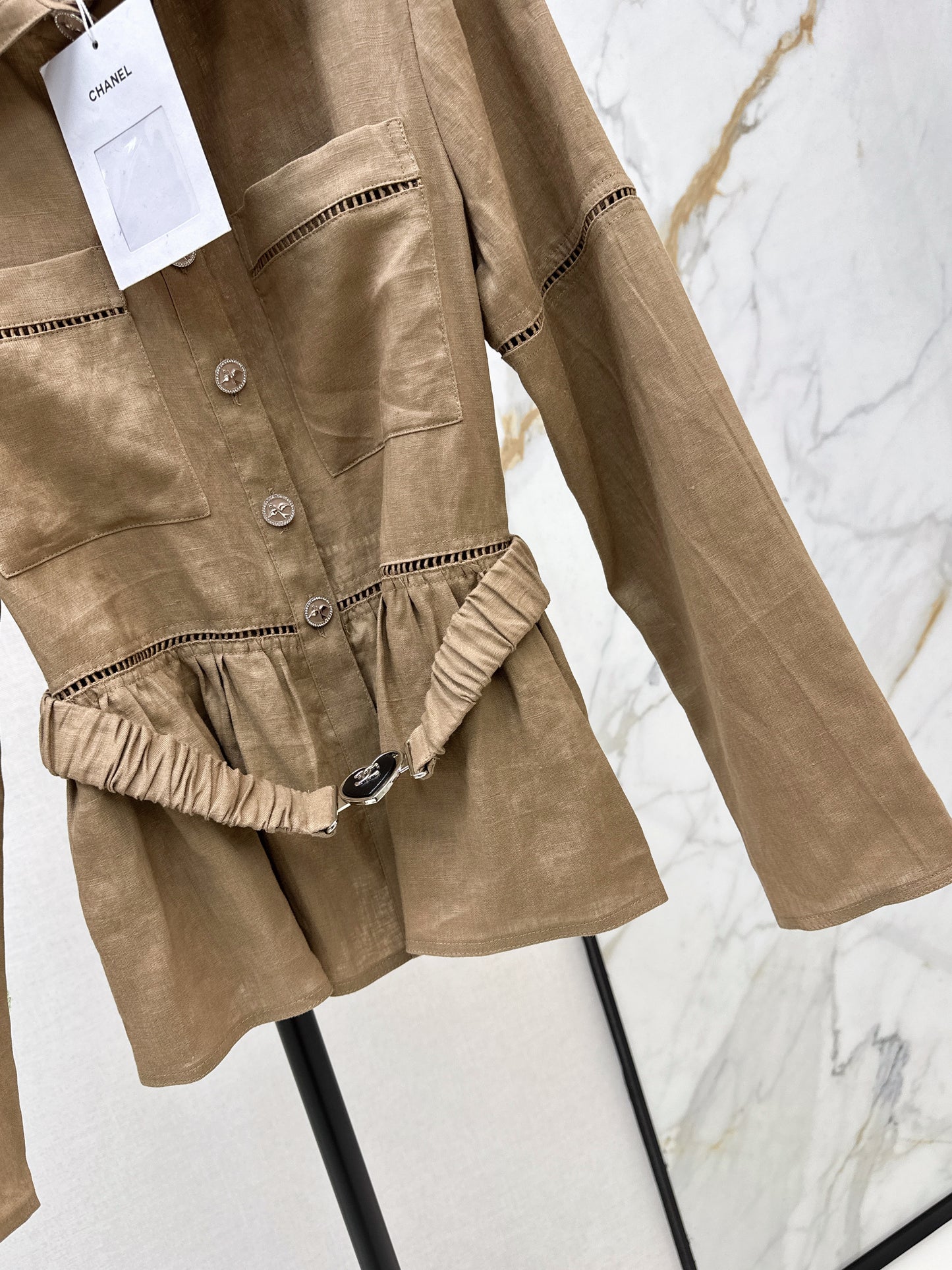 26ss Patchwork lace-trimmed fitted waist shirt