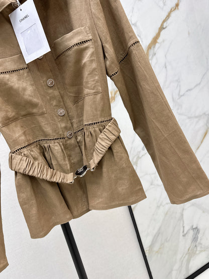 26ss Patchwork lace-trimmed fitted waist shirt
