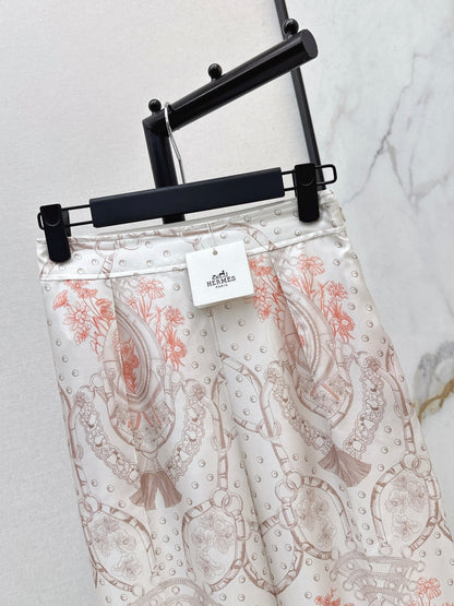 26ss Light pink floral wide-leg straight-leg pants