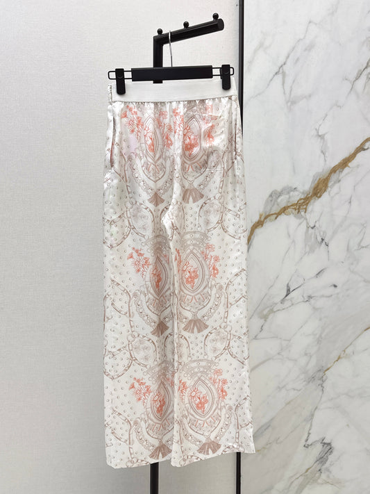 26ss Light pink floral wide-leg straight-leg pants