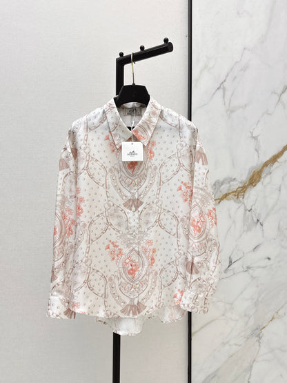 26ss Light pink floral print shirt
