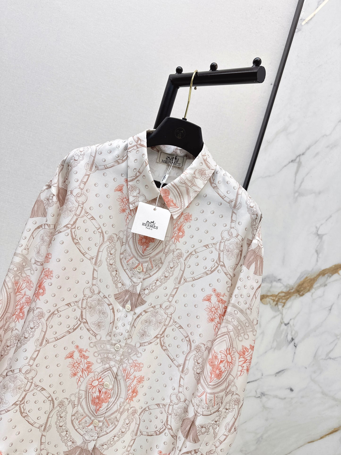 26ss Light pink floral print shirt