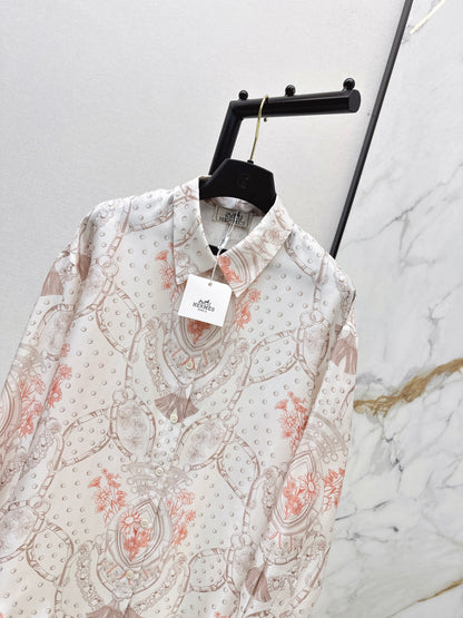 26ss Light pink floral print shirt