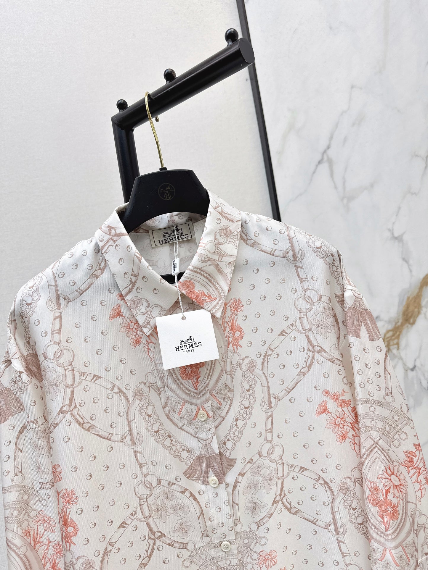 26ss Light pink floral print shirt