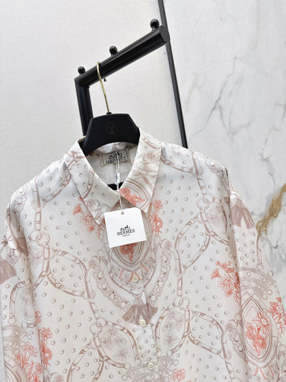 26ss Light pink floral print shirt