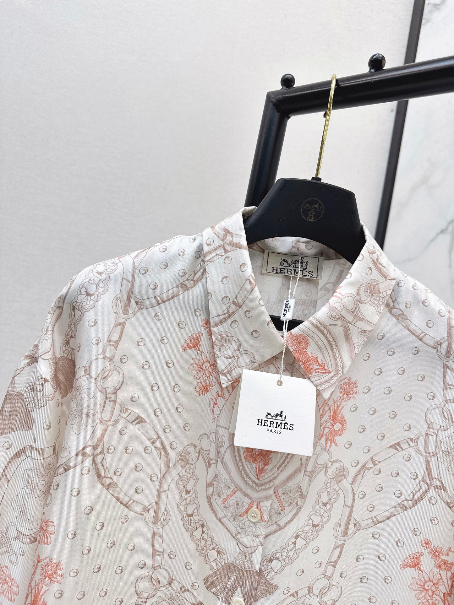 26ss Light pink floral print shirt