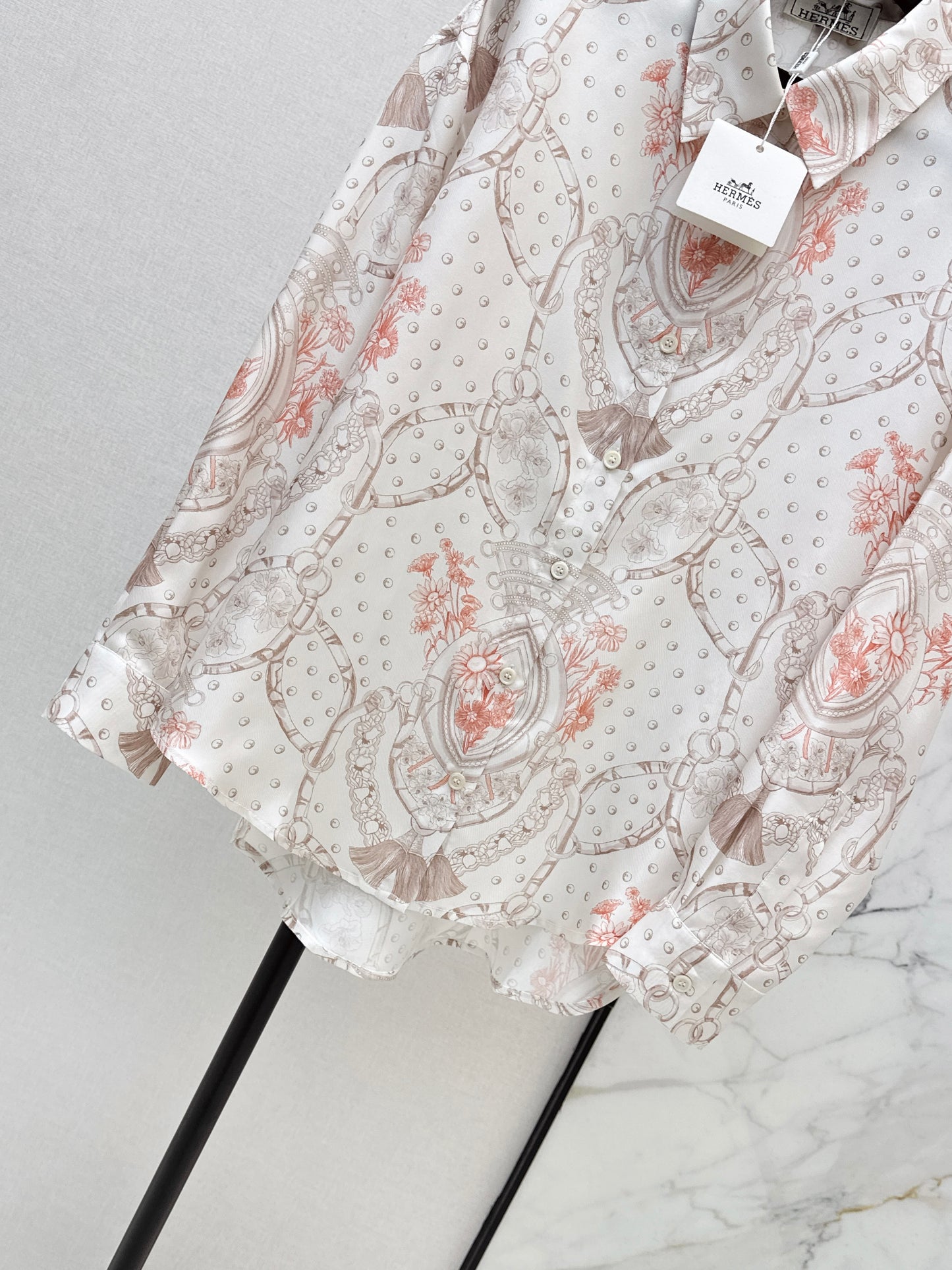 26ss Light pink floral print shirt