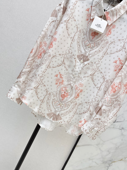 26ss Light pink floral print shirt