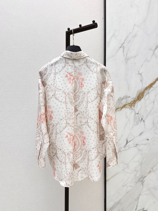 26ss Light pink floral print shirt