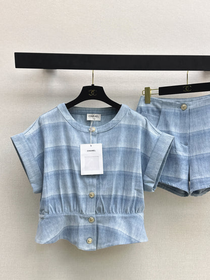26ss Striped Denim Short-Sleeve T-Shirt/Shorts