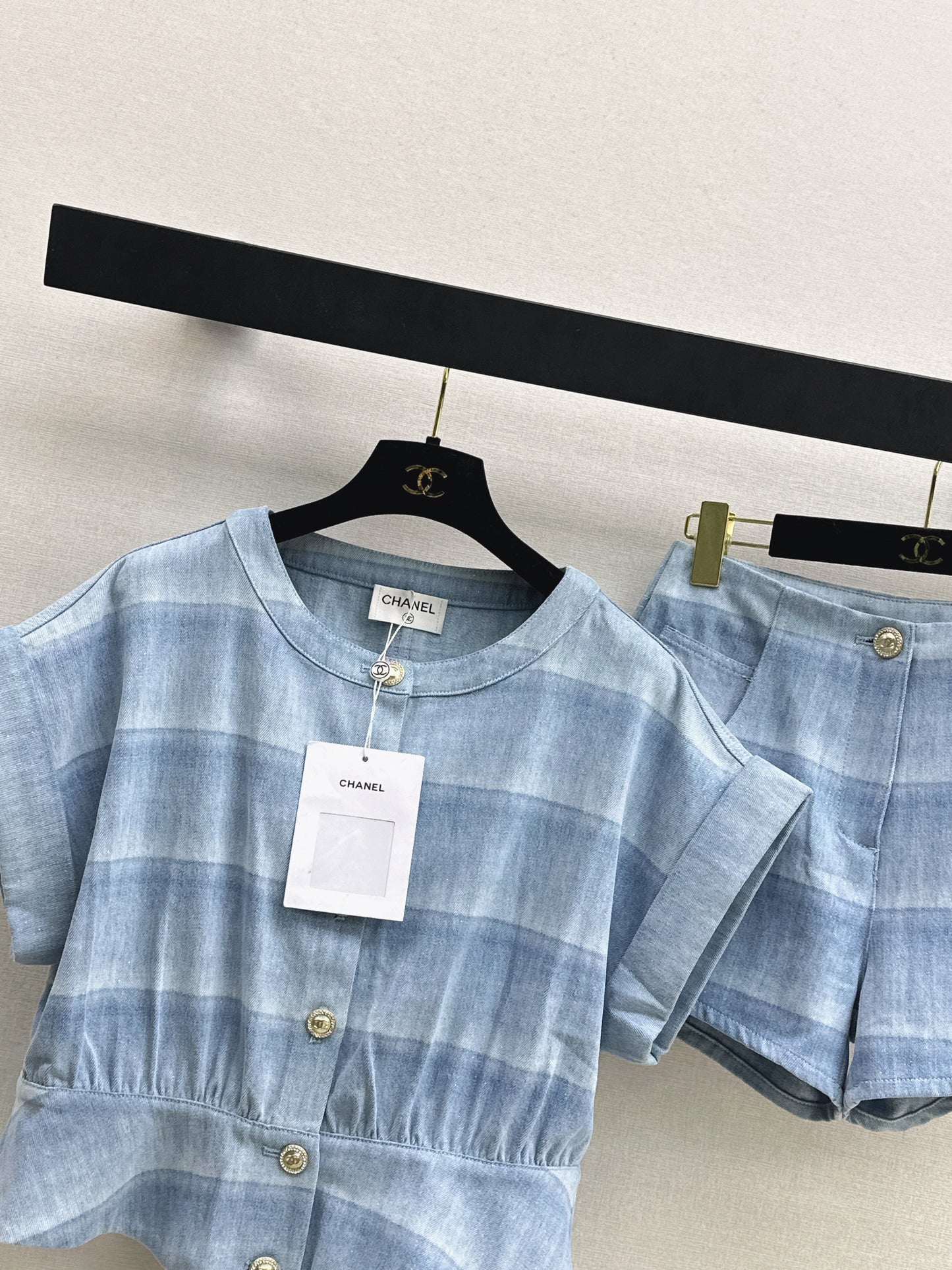 26ss Striped Denim Short-Sleeve T-Shirt/Shorts