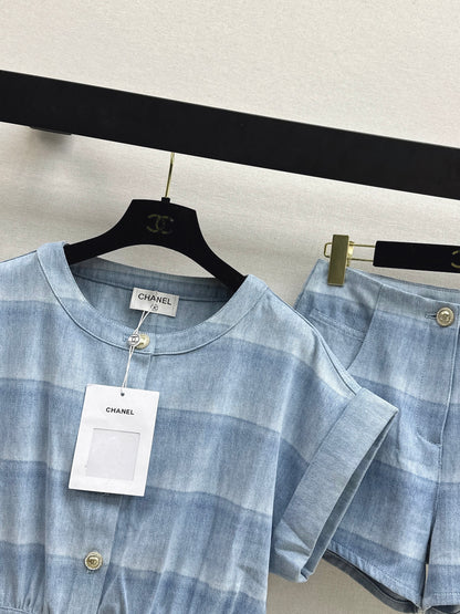 26ss Striped Denim Short-Sleeve T-Shirt/Shorts