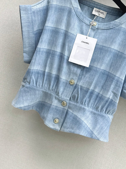 26ss Striped Denim Short-Sleeve T-Shirt/Shorts