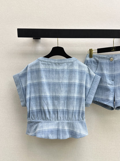 26ss Striped Denim Short-Sleeve T-Shirt/Shorts
