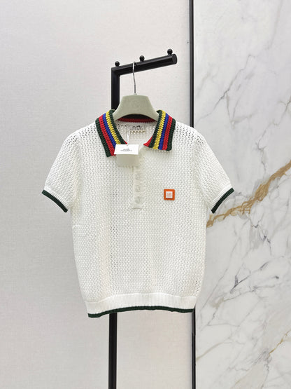 26ss Polo collared openwork T-shirt