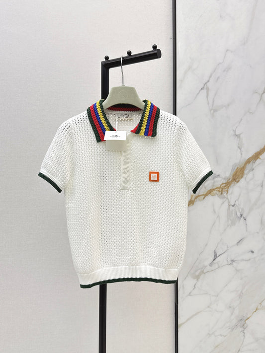 26ss Polo collared openwork T-shirt