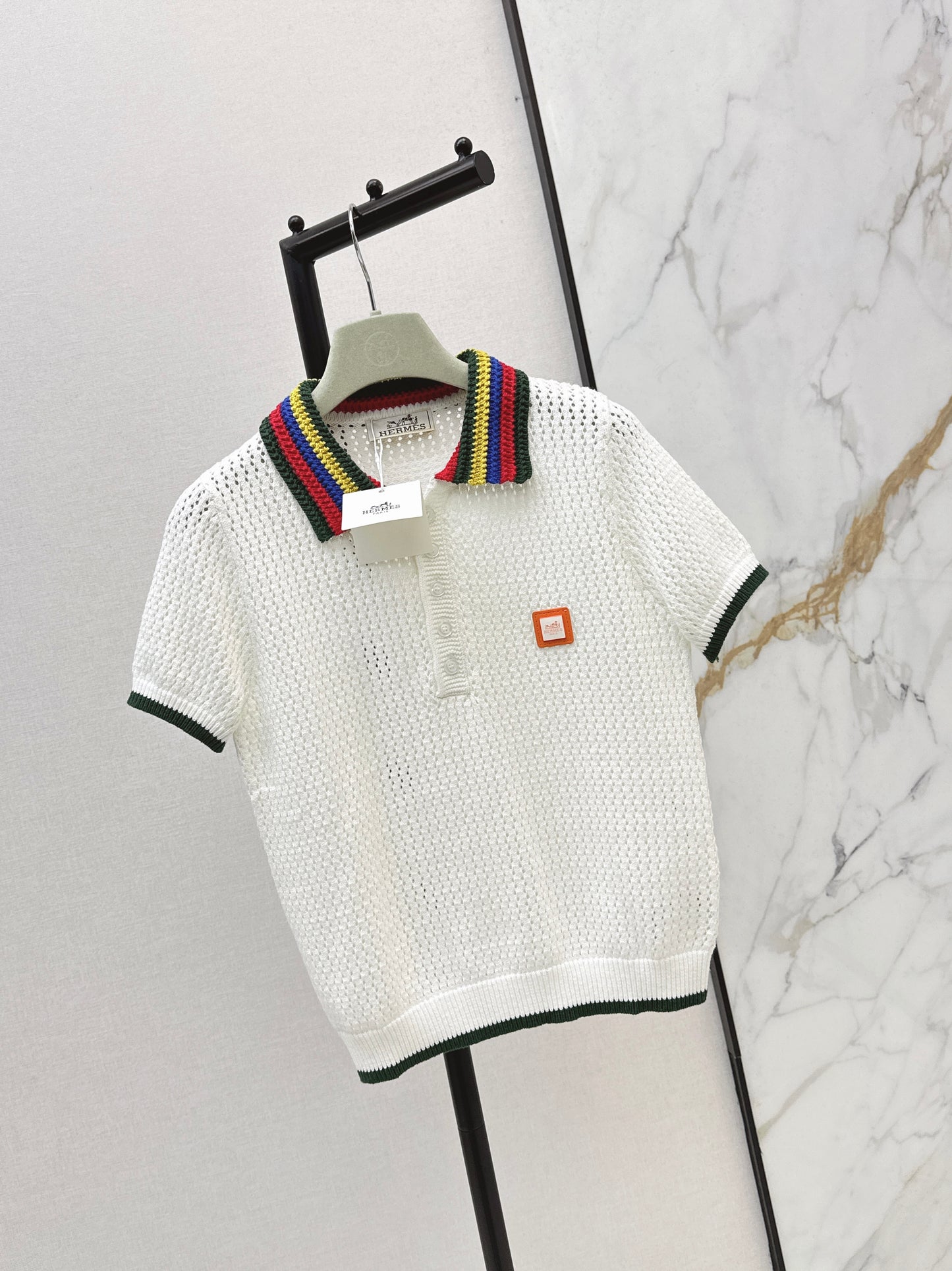 26ss Polo collared openwork T-shirt