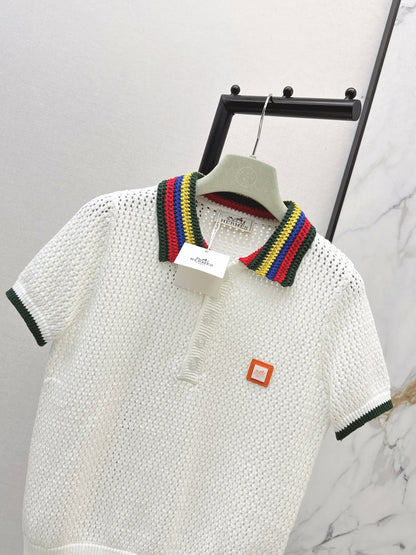26ss Polo collared openwork T-shirt