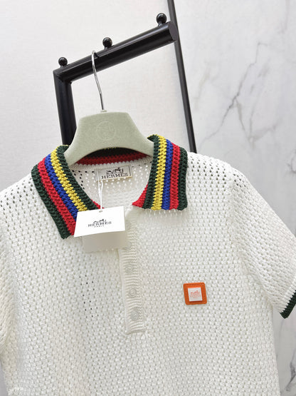 26ss Polo collared openwork T-shirt