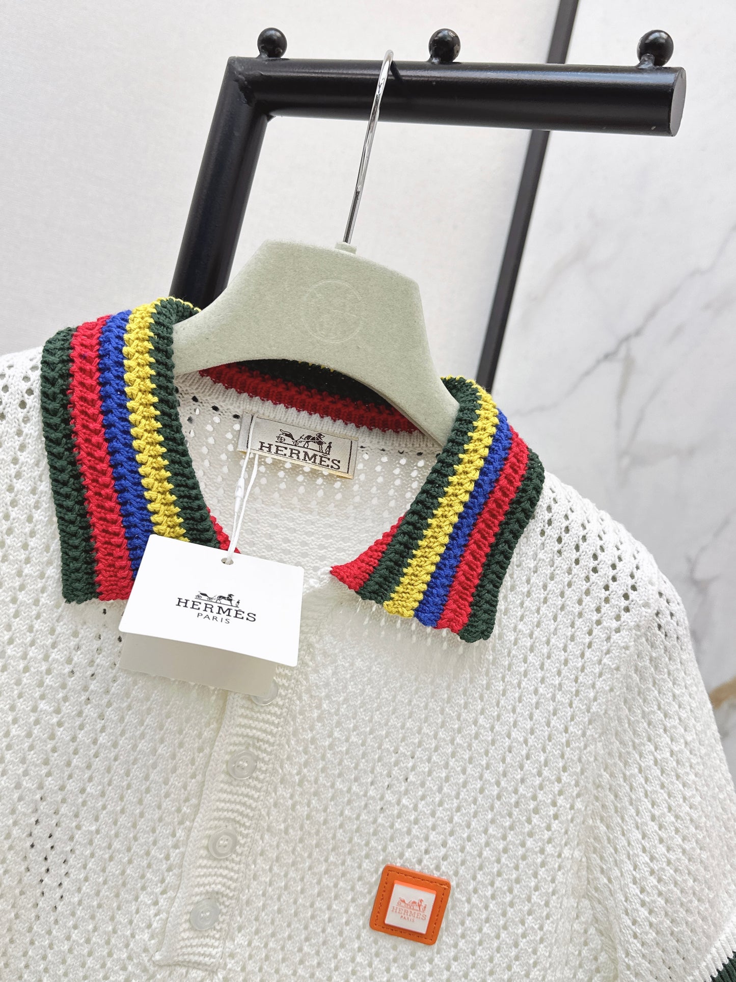 26ss Polo collared openwork T-shirt