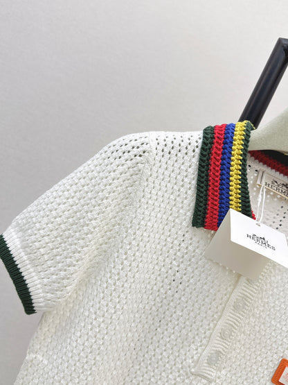 26ss Polo collared openwork T-shirt