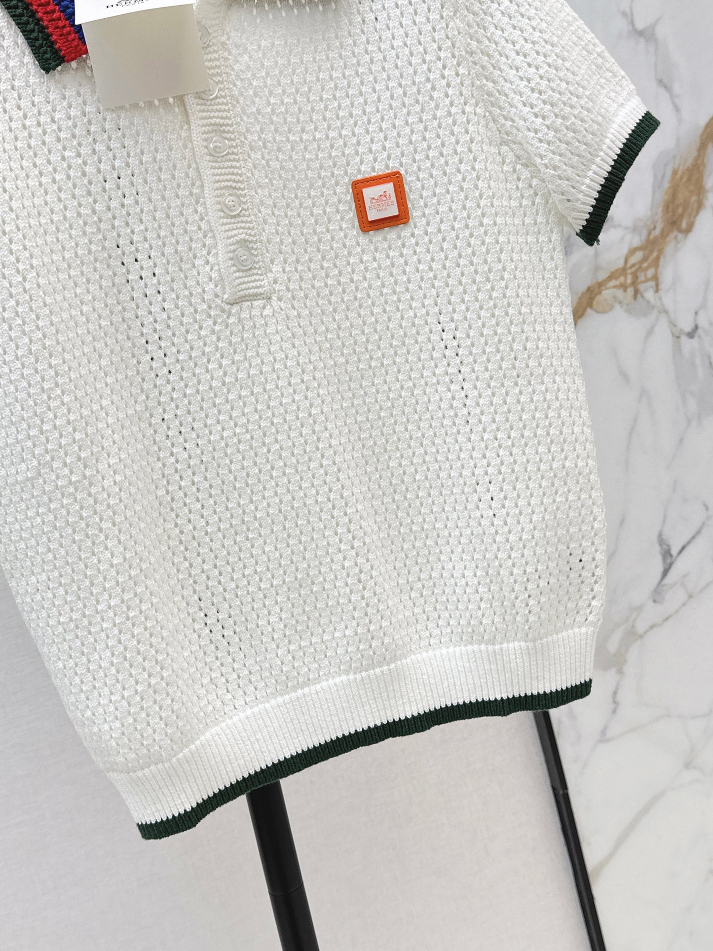 26ss Polo collared openwork T-shirt