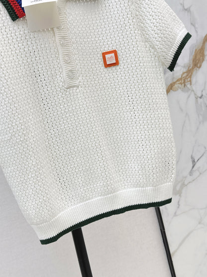 26ss Polo collared openwork T-shirt