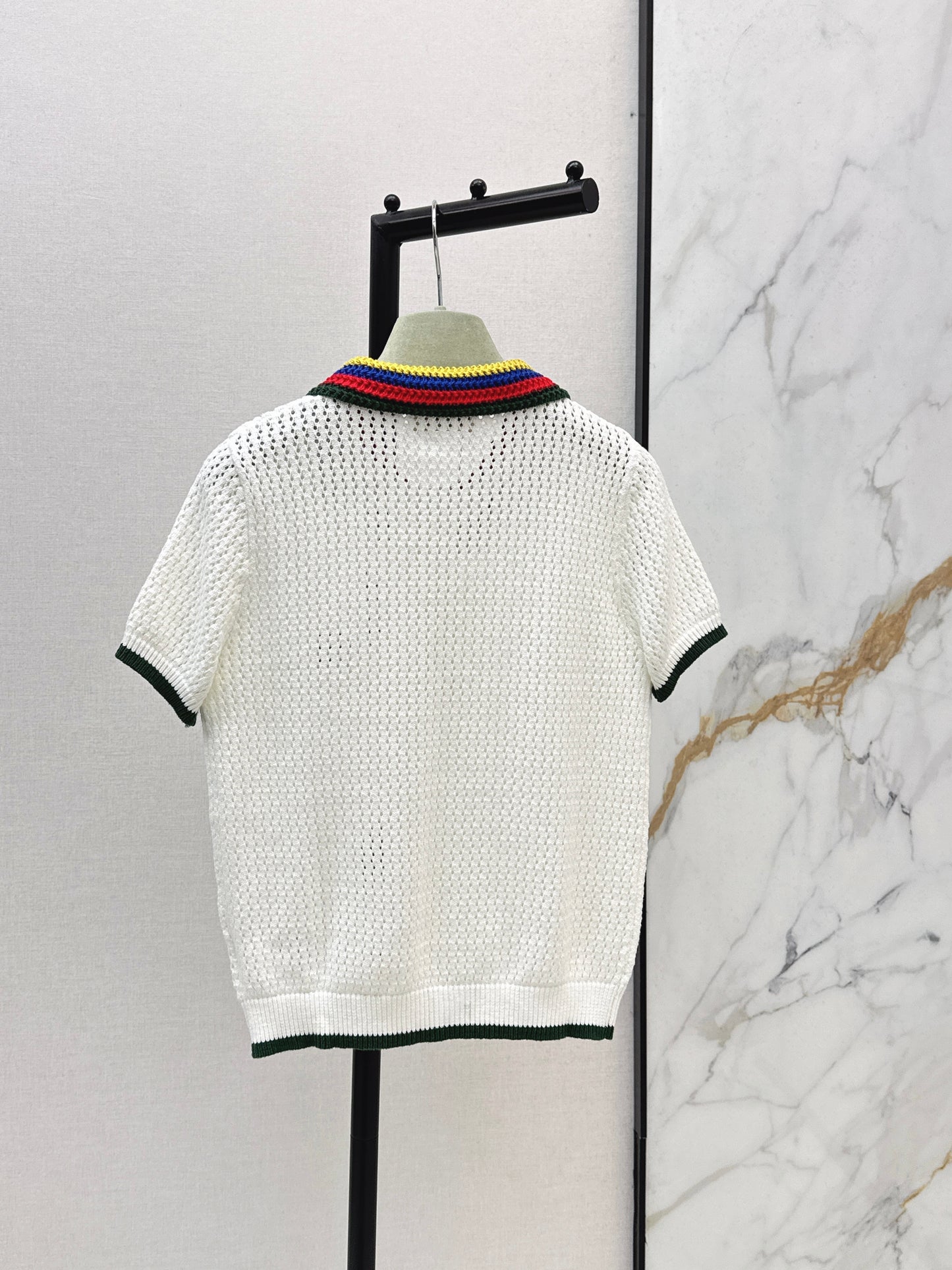 26ss Polo collared openwork T-shirt