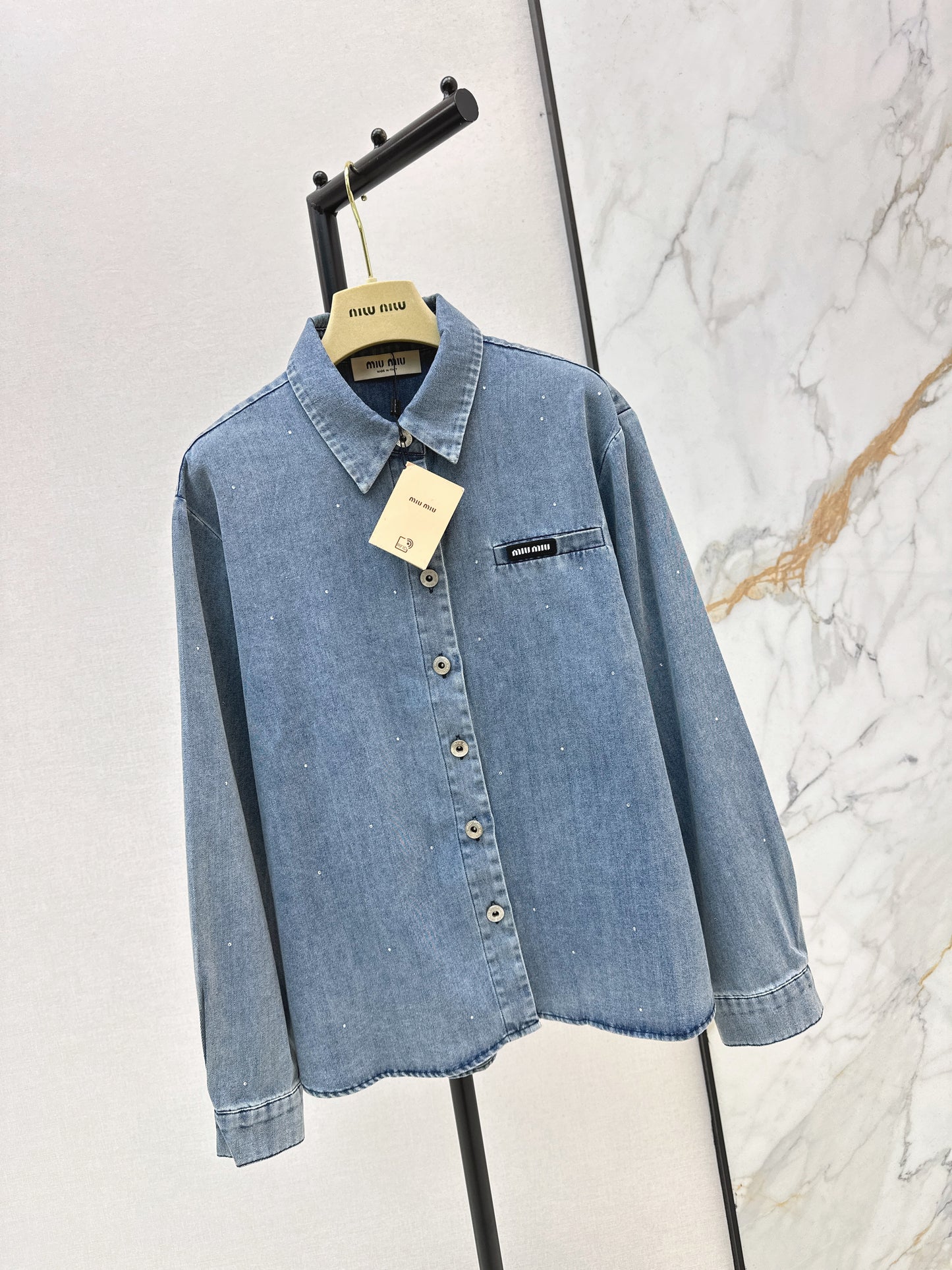 26ss Rhinestone Denim Shirt