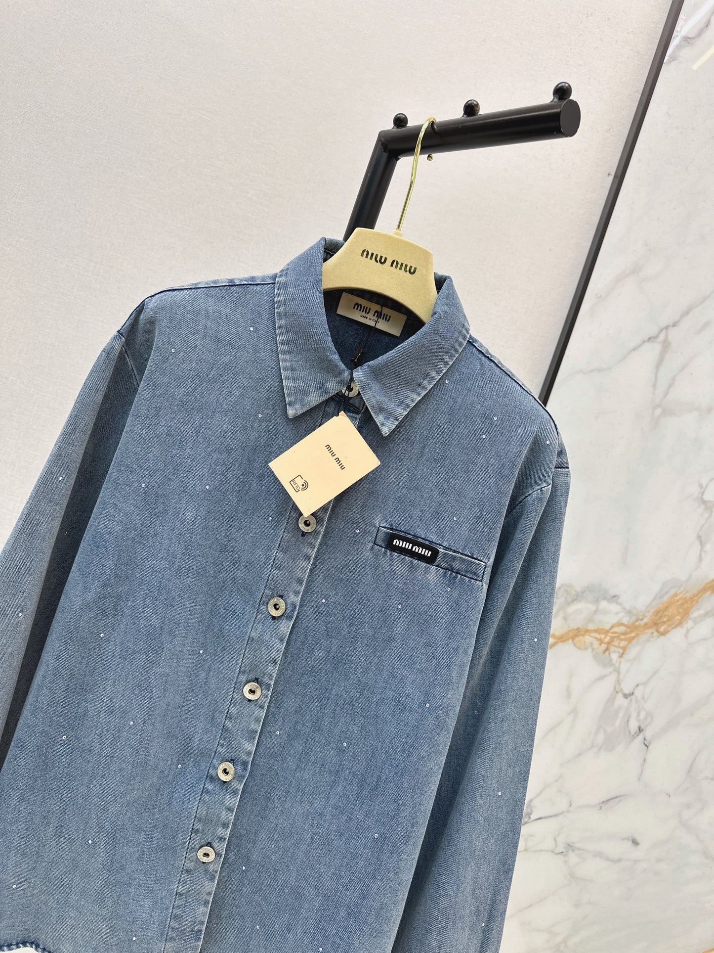 26ss Rhinestone Denim Shirt