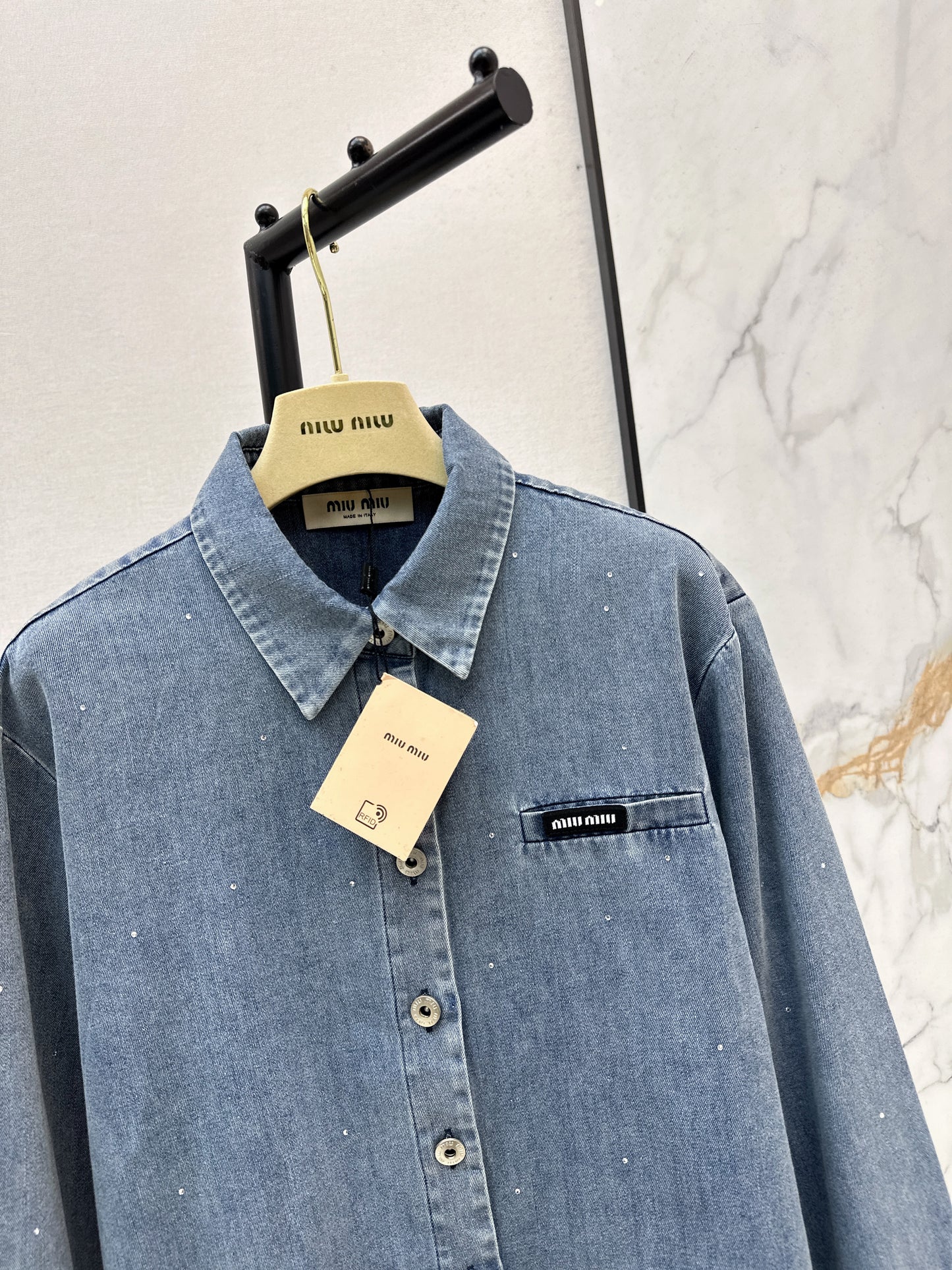 26ss Rhinestone Denim Shirt