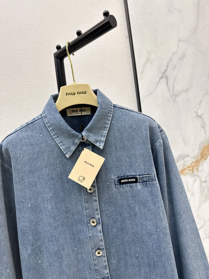 26ss Rhinestone Denim Shirt