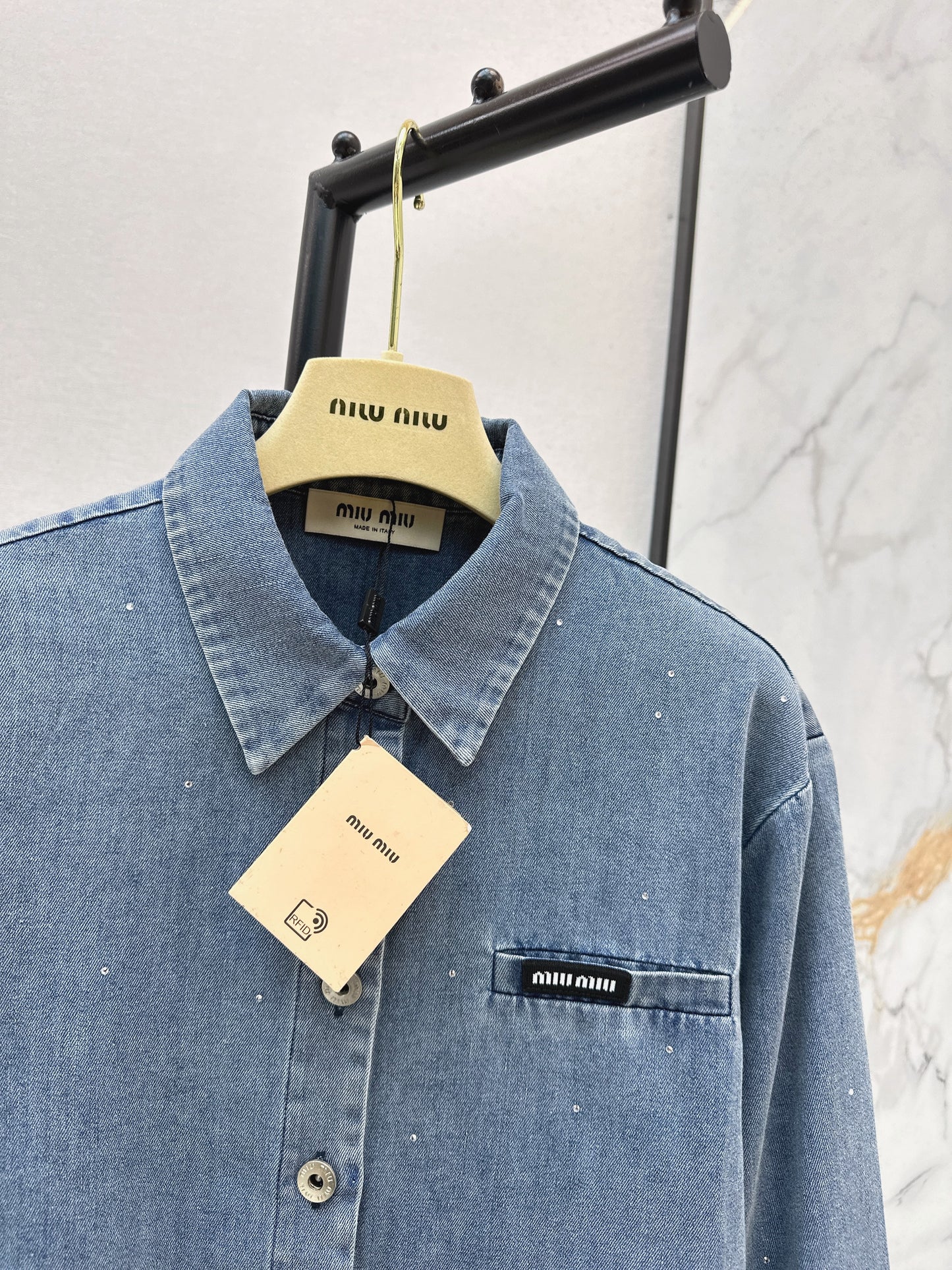 26ss Rhinestone Denim Shirt