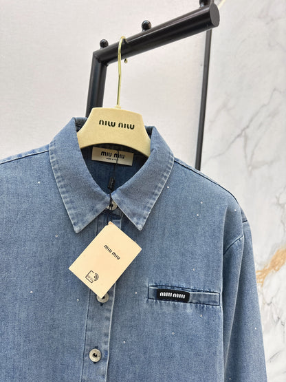 26ss Rhinestone Denim Shirt