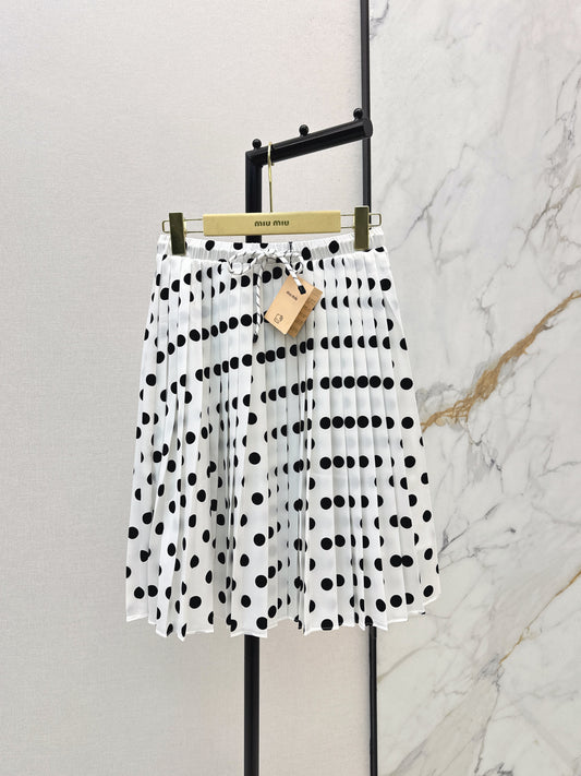 26ss Polka dot pleated midi skirt